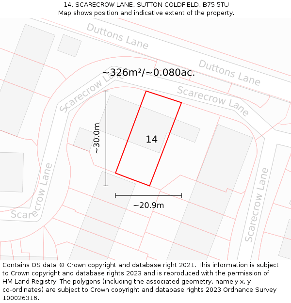 14, SCARECROW LANE, SUTTON COLDFIELD, B75 5TU: Plot and title map