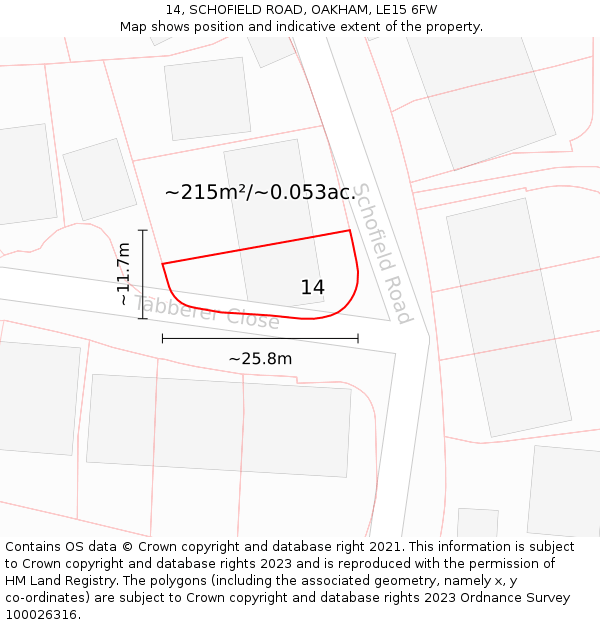 14, SCHOFIELD ROAD, OAKHAM, LE15 6FW: Plot and title map