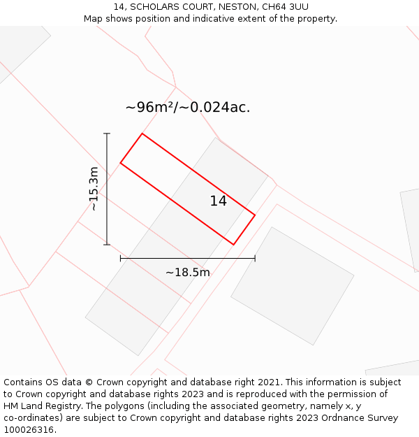 14, SCHOLARS COURT, NESTON, CH64 3UU: Plot and title map