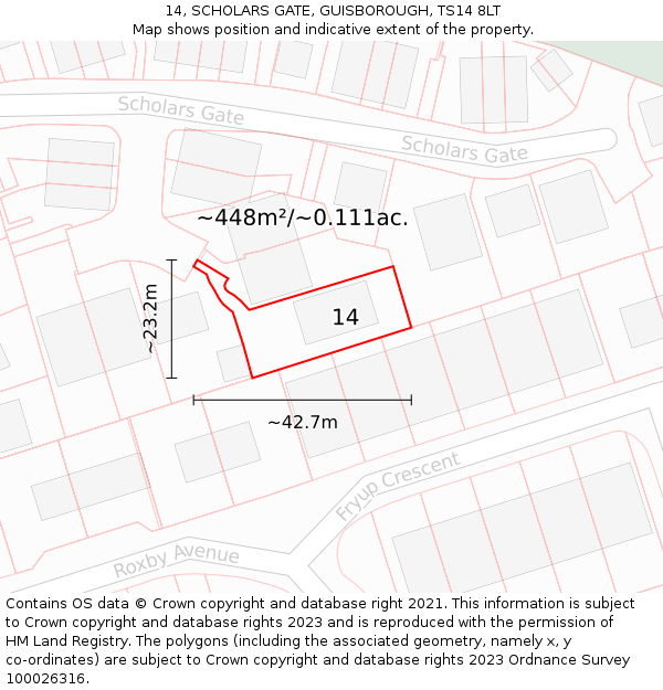 14, SCHOLARS GATE, GUISBOROUGH, TS14 8LT: Plot and title map