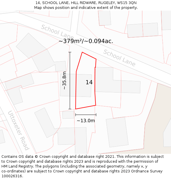 14, SCHOOL LANE, HILL RIDWARE, RUGELEY, WS15 3QN: Plot and title map