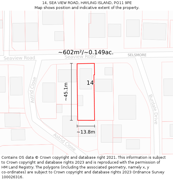 14, SEA VIEW ROAD, HAYLING ISLAND, PO11 9PE: Plot and title map