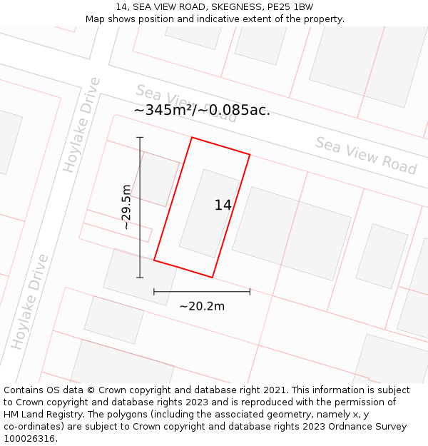 14, SEA VIEW ROAD, SKEGNESS, PE25 1BW: Plot and title map