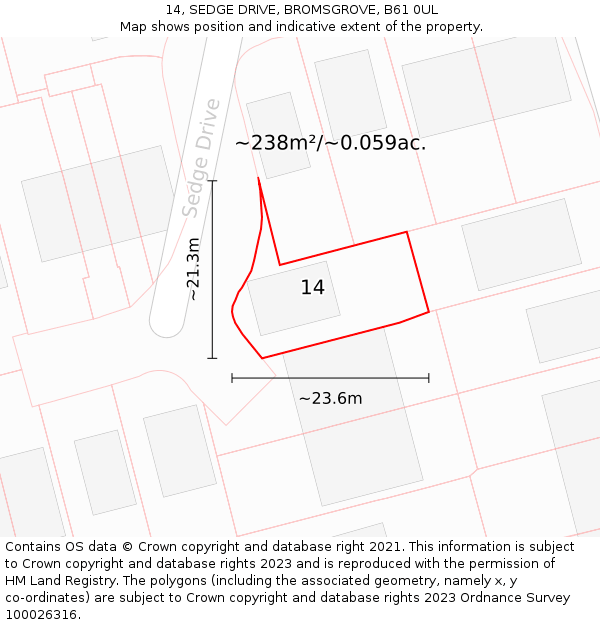 14, SEDGE DRIVE, BROMSGROVE, B61 0UL: Plot and title map