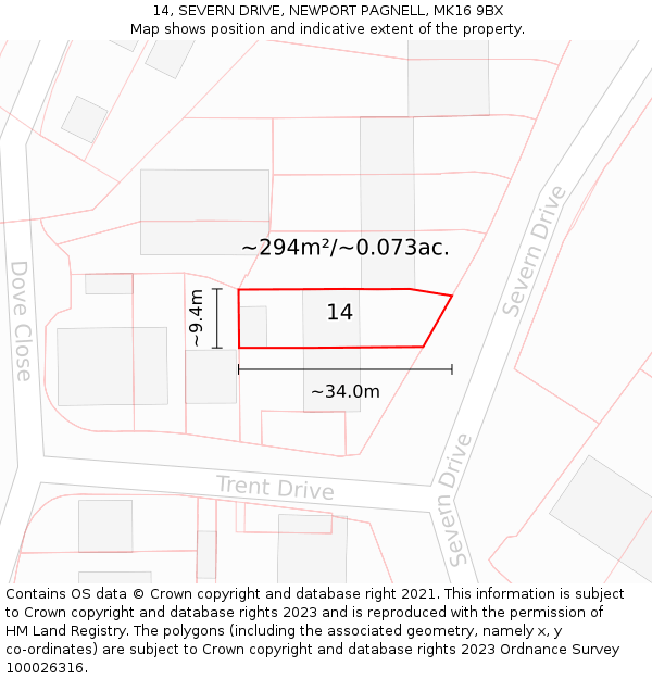 14, SEVERN DRIVE, NEWPORT PAGNELL, MK16 9BX: Plot and title map