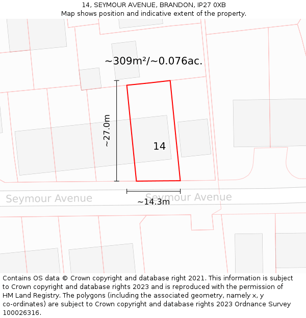 14, SEYMOUR AVENUE, BRANDON, IP27 0XB: Plot and title map