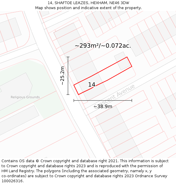 14, SHAFTOE LEAZES, HEXHAM, NE46 3DW: Plot and title map