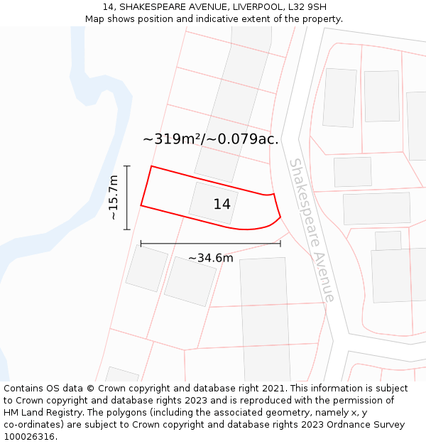 14, SHAKESPEARE AVENUE, LIVERPOOL, L32 9SH: Plot and title map