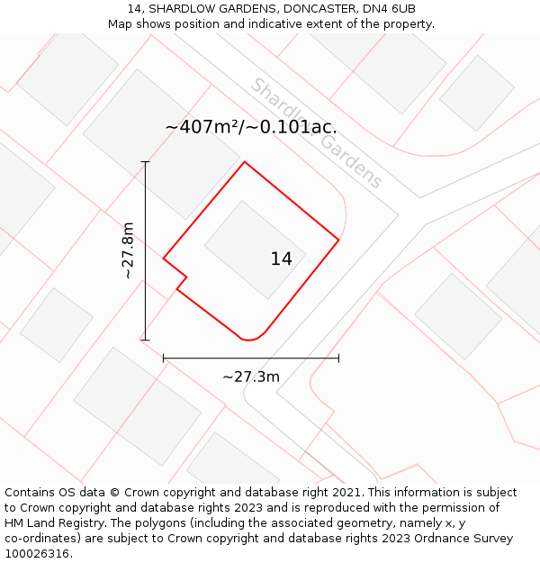 14, SHARDLOW GARDENS, DONCASTER, DN4 6UB: Plot and title map