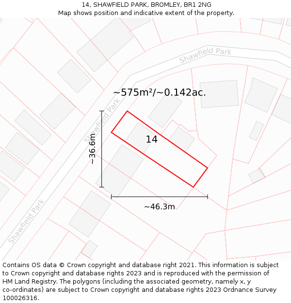 14, SHAWFIELD PARK, BROMLEY, BR1 2NG: Plot and title map