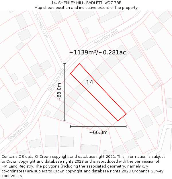 14, SHENLEY HILL, RADLETT, WD7 7BB: Plot and title map