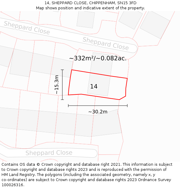 14, SHEPPARD CLOSE, CHIPPENHAM, SN15 3FD: Plot and title map