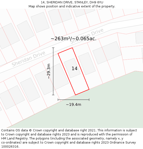 14, SHERIDAN DRIVE, STANLEY, DH9 6YU: Plot and title map