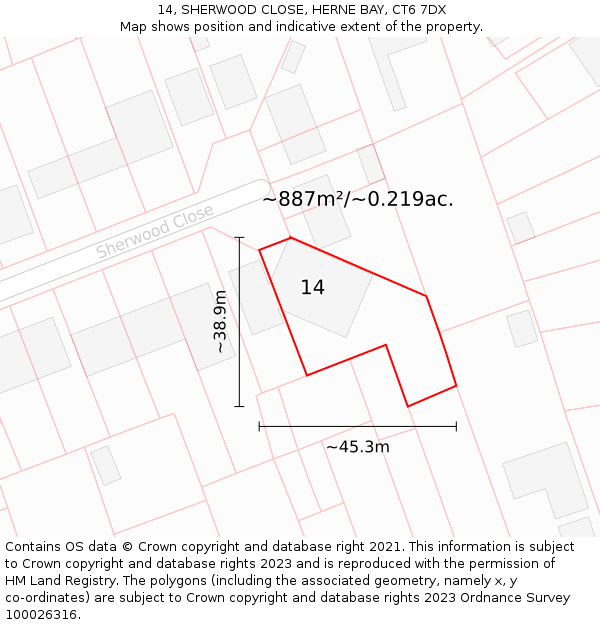 14, SHERWOOD CLOSE, HERNE BAY, CT6 7DX: Plot and title map