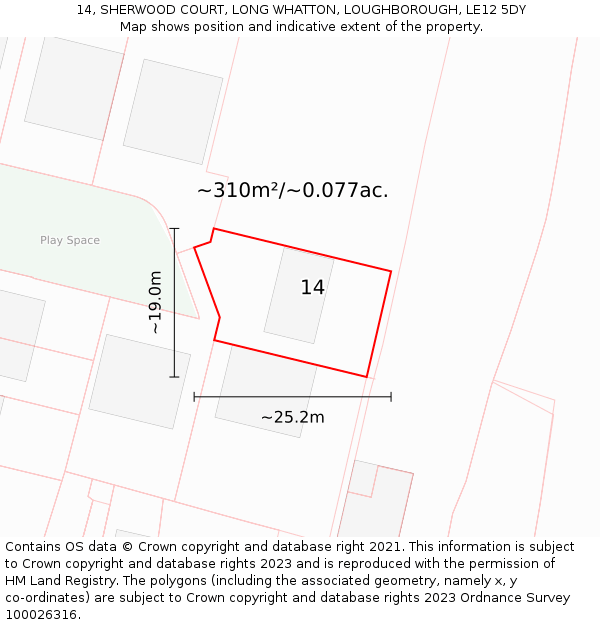 14, SHERWOOD COURT, LONG WHATTON, LOUGHBOROUGH, LE12 5DY: Plot and title map