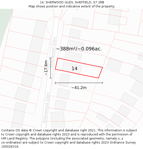 14, SHERWOOD GLEN, SHEFFIELD, S7 2RB: Plot and title map