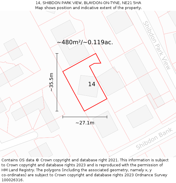 14, SHIBDON PARK VIEW, BLAYDON-ON-TYNE, NE21 5HA: Plot and title map