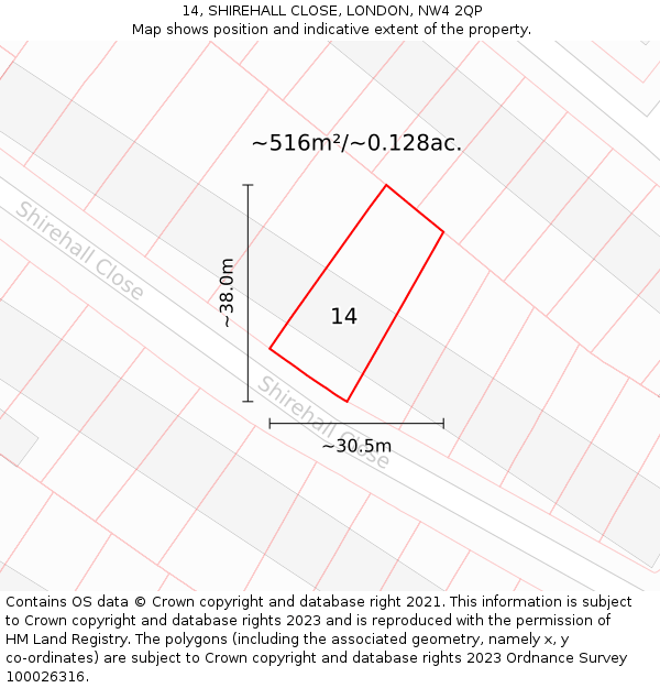 14, SHIREHALL CLOSE, LONDON, NW4 2QP: Plot and title map