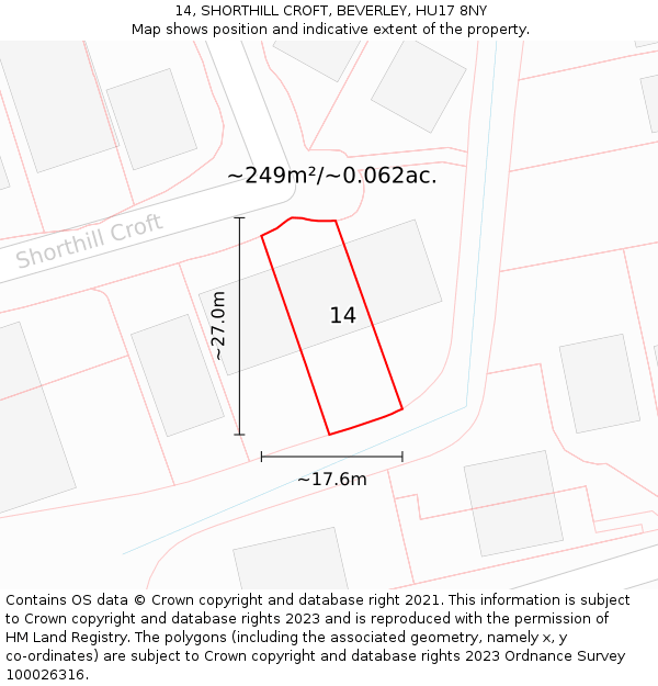 14, SHORTHILL CROFT, BEVERLEY, HU17 8NY: Plot and title map