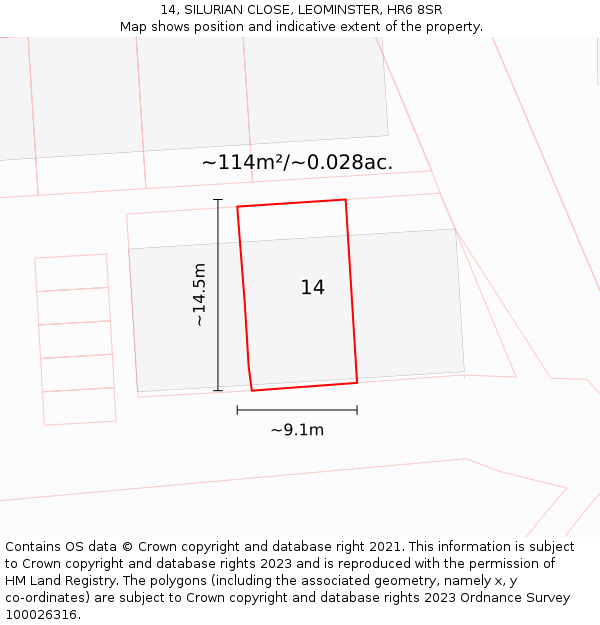 14, SILURIAN CLOSE, LEOMINSTER, HR6 8SR: Plot and title map