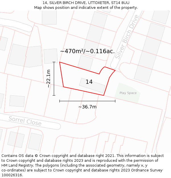 14, SILVER BIRCH DRIVE, UTTOXETER, ST14 8UU: Plot and title map