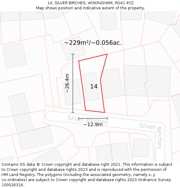 14, SILVER BIRCHES, WOKINGHAM, RG41 4YZ: Plot and title map