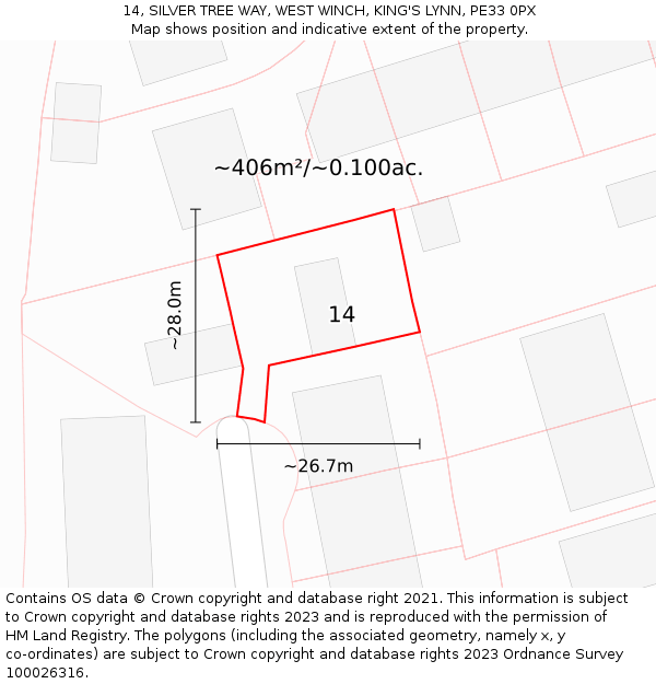 14, SILVER TREE WAY, WEST WINCH, KING'S LYNN, PE33 0PX: Plot and title map