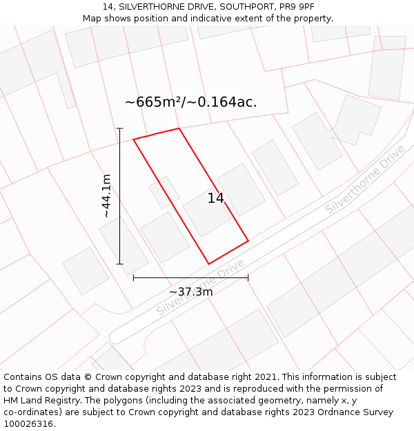 14, SILVERTHORNE DRIVE, SOUTHPORT, PR9 9PF: Plot and title map