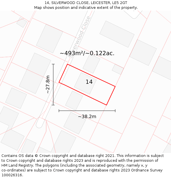 14, SILVERWOOD CLOSE, LEICESTER, LE5 2GT: Plot and title map