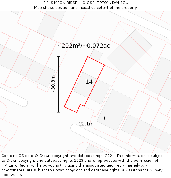 14, SIMEON BISSELL CLOSE, TIPTON, DY4 8GU: Plot and title map