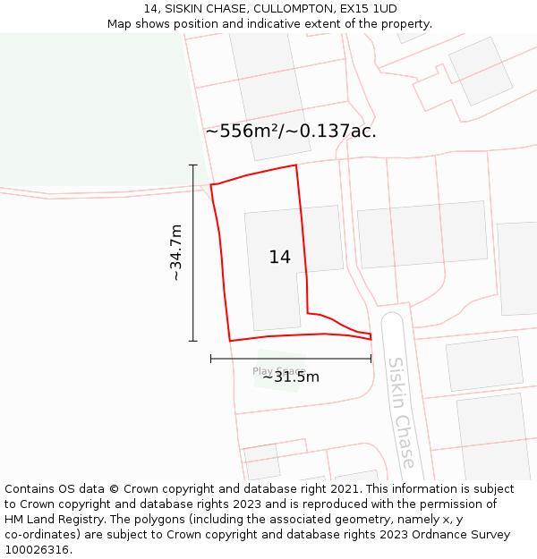 14, SISKIN CHASE, CULLOMPTON, EX15 1UD: Plot and title map