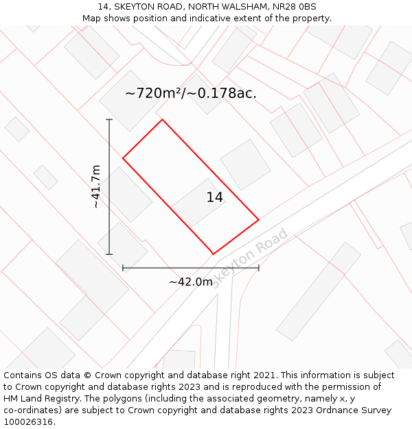 14, SKEYTON ROAD, NORTH WALSHAM, NR28 0BS: Plot and title map