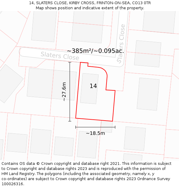 14, SLATERS CLOSE, KIRBY CROSS, FRINTON-ON-SEA, CO13 0TR: Plot and title map