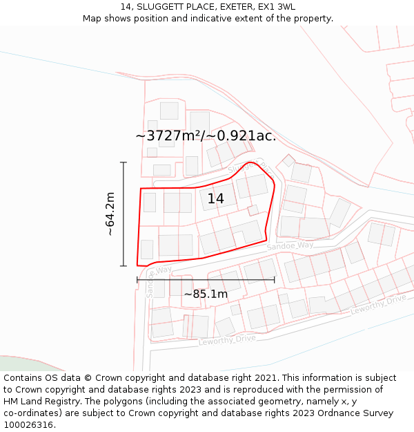 14, SLUGGETT PLACE, EXETER, EX1 3WL: Plot and title map