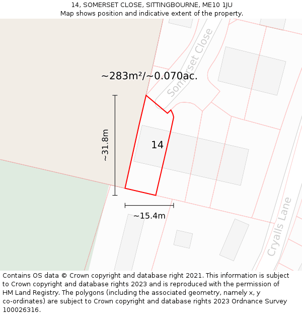 14, SOMERSET CLOSE, SITTINGBOURNE, ME10 1JU: Plot and title map