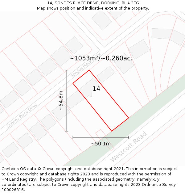 14, SONDES PLACE DRIVE, DORKING, RH4 3EG: Plot and title map