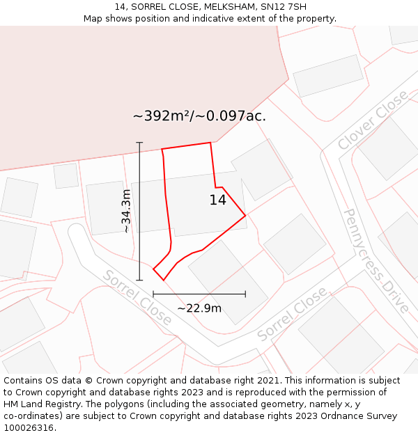 14, SORREL CLOSE, MELKSHAM, SN12 7SH: Plot and title map