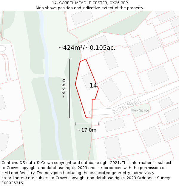 14, SORREL MEAD, BICESTER, OX26 3EP: Plot and title map