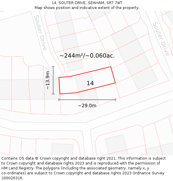 14, SOUTER DRIVE, SEAHAM, SR7 7WT: Plot and title map