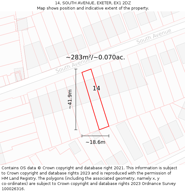 14, SOUTH AVENUE, EXETER, EX1 2DZ: Plot and title map