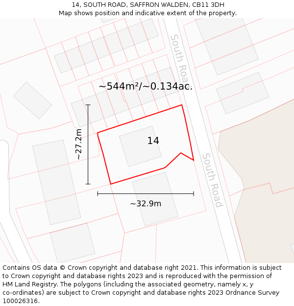 14, SOUTH ROAD, SAFFRON WALDEN, CB11 3DH: Plot and title map