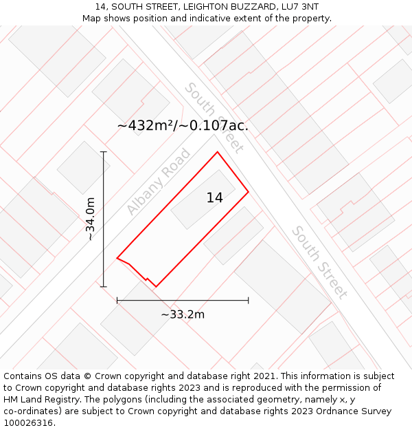 14, SOUTH STREET, LEIGHTON BUZZARD, LU7 3NT: Plot and title map