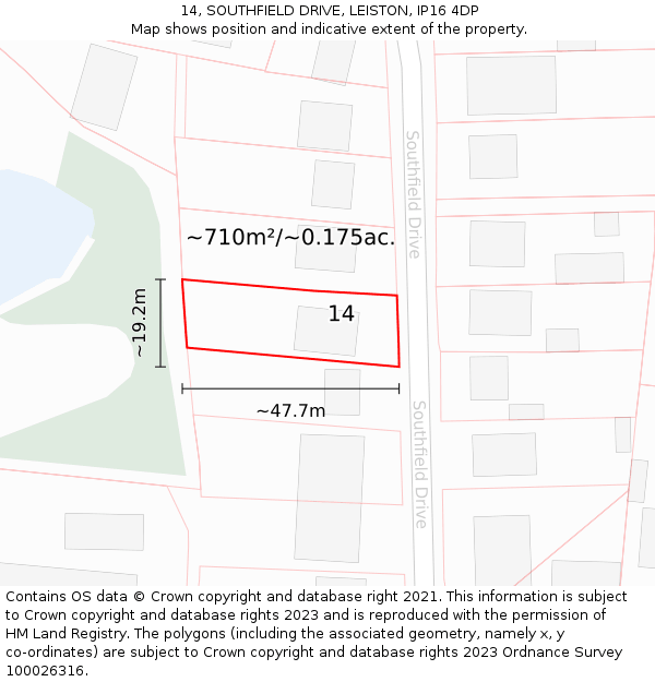 14, SOUTHFIELD DRIVE, LEISTON, IP16 4DP: Plot and title map