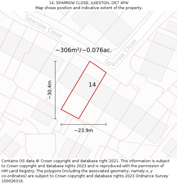 14, SPARROW CLOSE, ILKESTON, DE7 4PW: Plot and title map