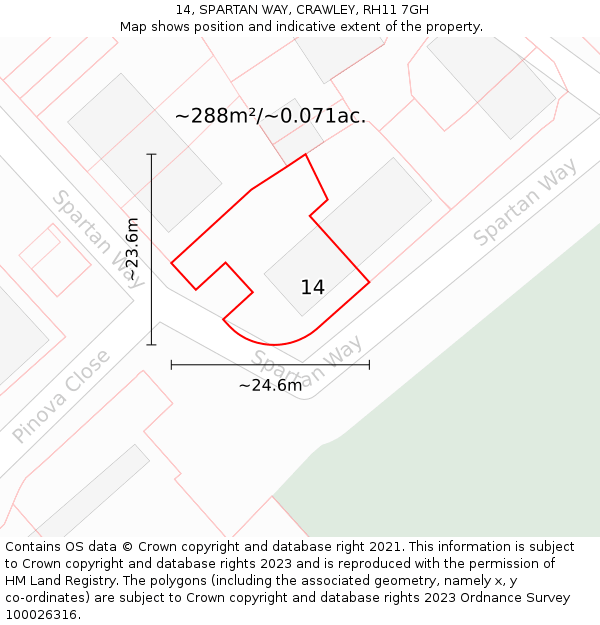 14, SPARTAN WAY, CRAWLEY, RH11 7GH: Plot and title map