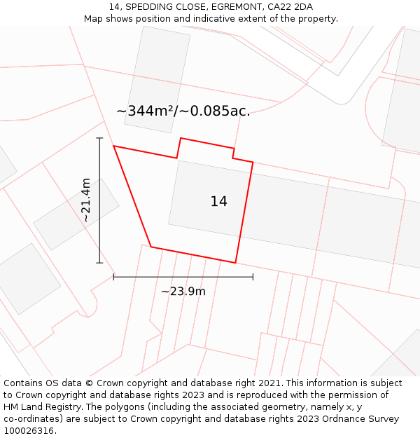 14, SPEDDING CLOSE, EGREMONT, CA22 2DA: Plot and title map