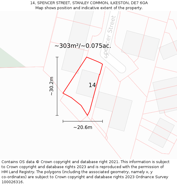 14, SPENCER STREET, STANLEY COMMON, ILKESTON, DE7 6GA: Plot and title map