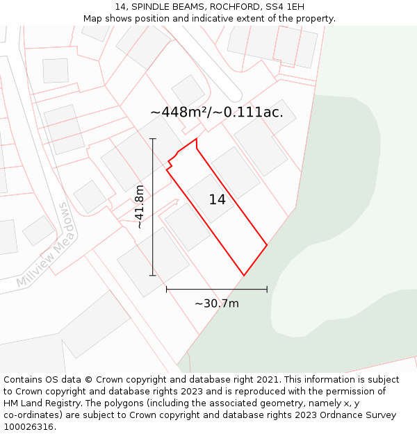 14, SPINDLE BEAMS, ROCHFORD, SS4 1EH: Plot and title map