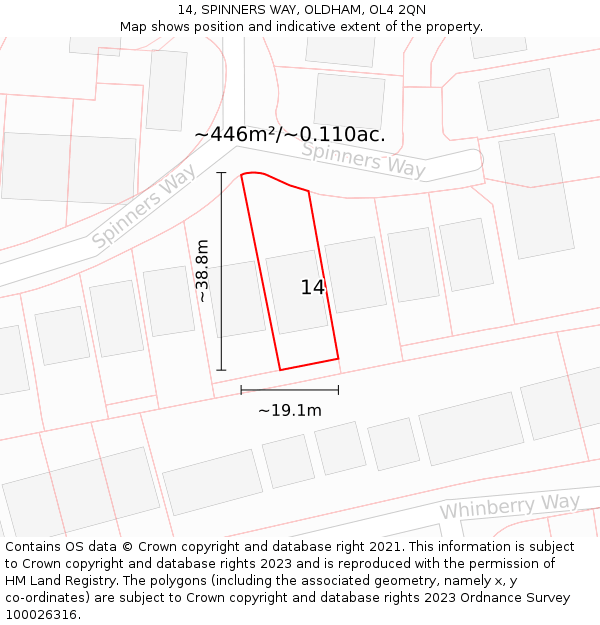 14, SPINNERS WAY, OLDHAM, OL4 2QN: Plot and title map