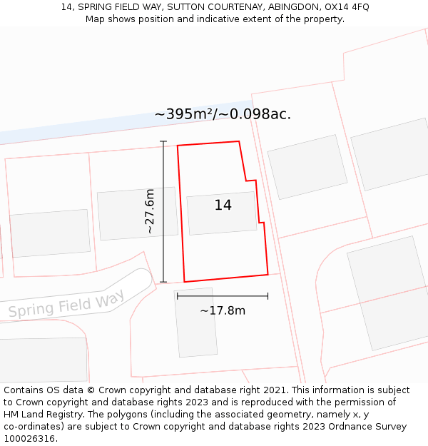 14, SPRING FIELD WAY, SUTTON COURTENAY, ABINGDON, OX14 4FQ: Plot and title map